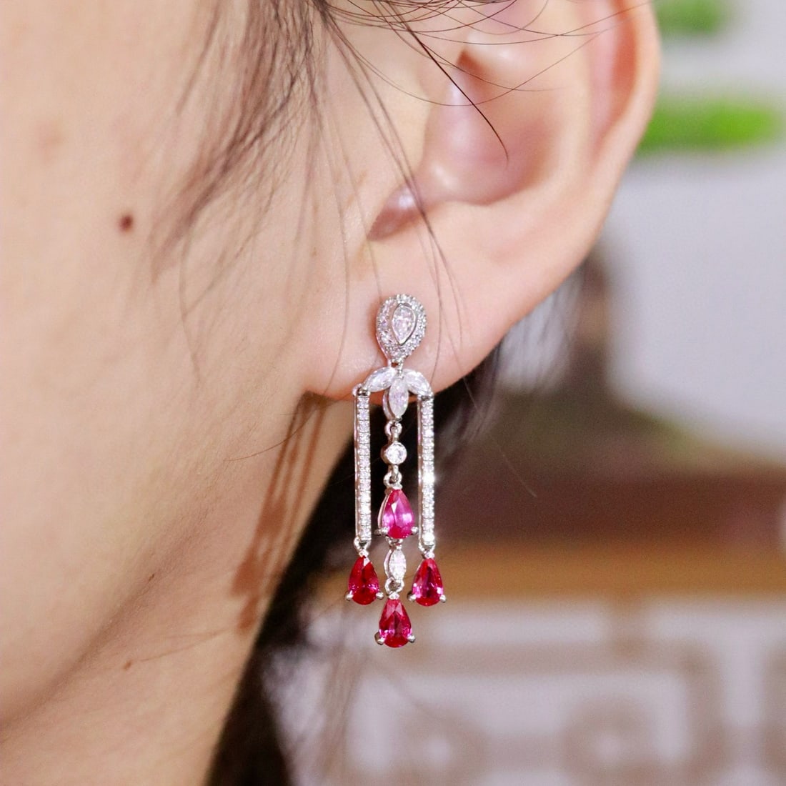 14k Gold 2.26 Ctw Natural Ruby & Diamond Earrings - 6