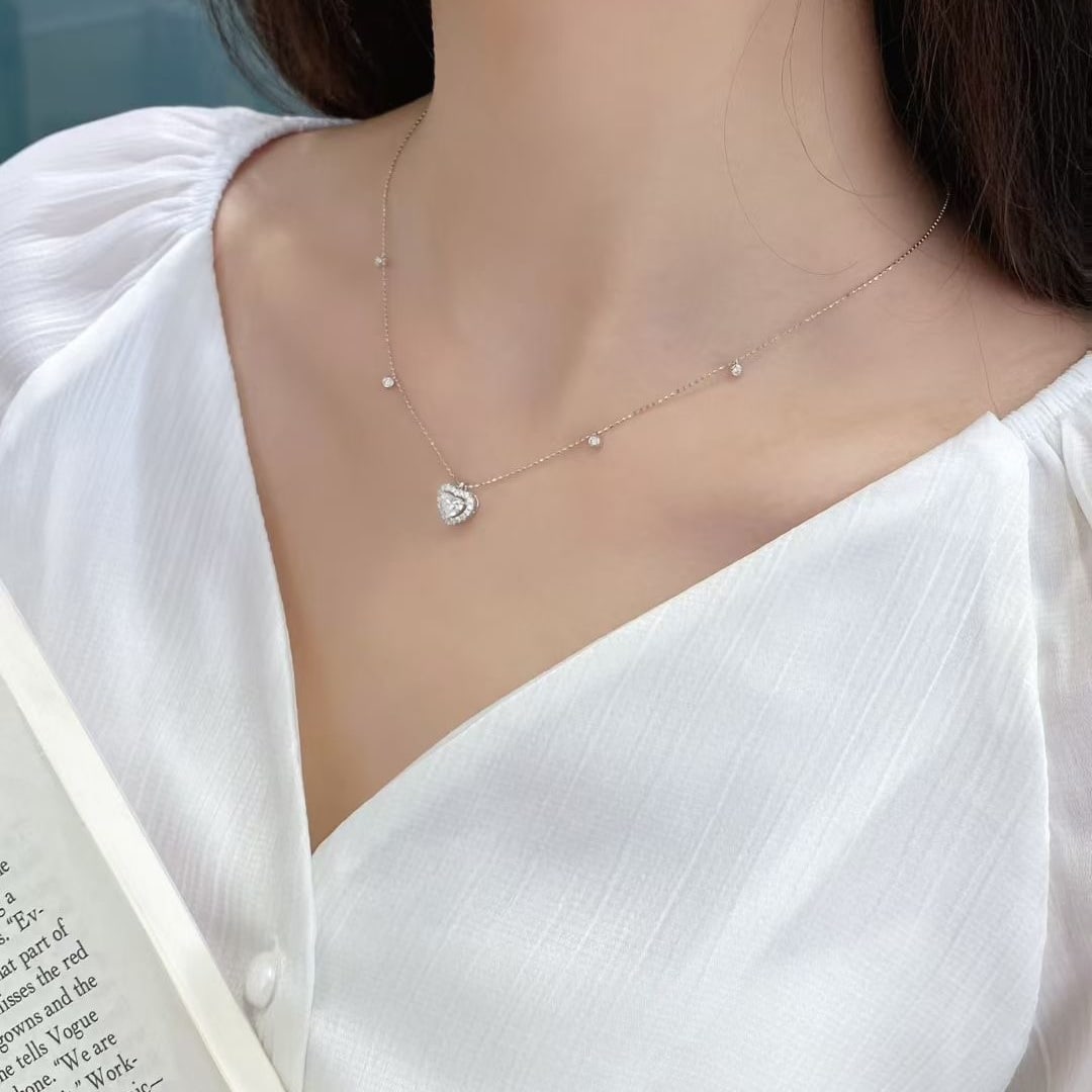 Gia Certified 14k Gold 0.69 Ctw Natural E Vs2 Heart Diamond Necklace - 5