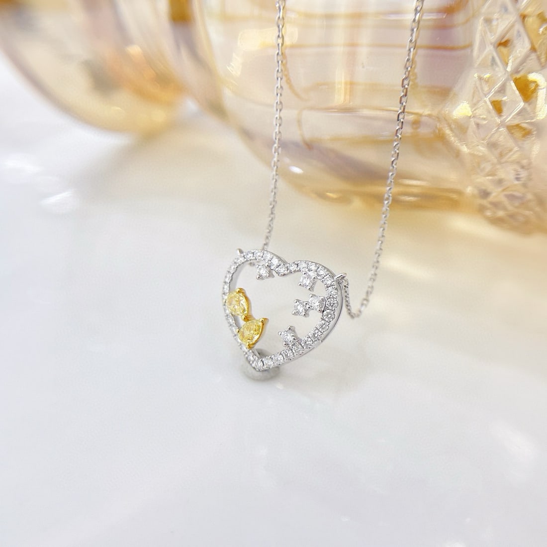 14k Gold 0.51 Ctw Natural Yellow Diamond & Diamond Necklace - 2