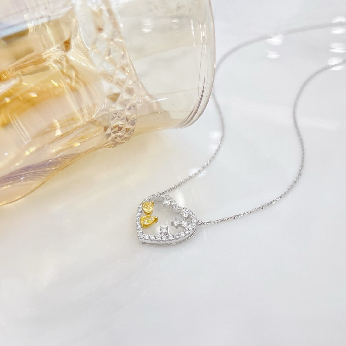 14k Gold 0.51 Ctw Natural Yellow Diamond & Diamond Necklace - 3