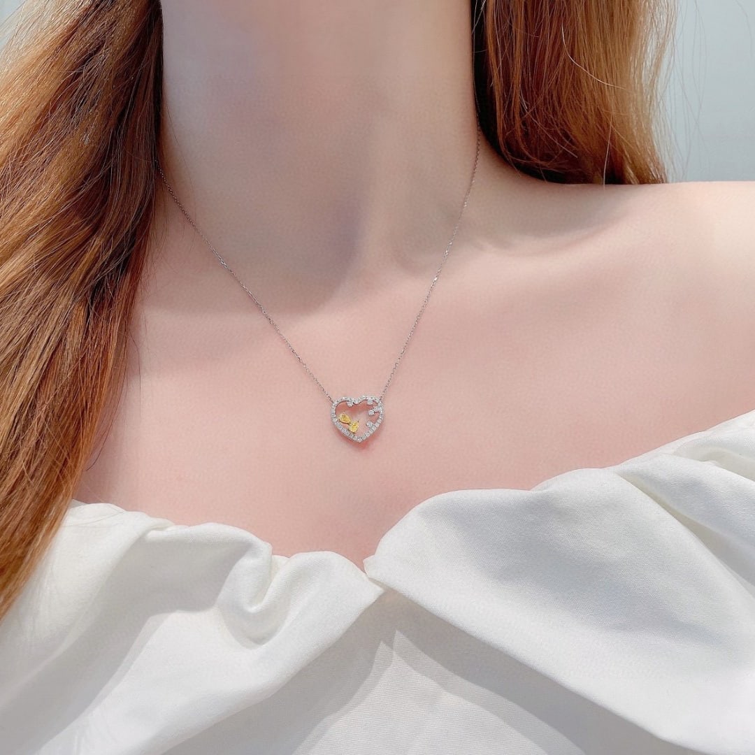 14k Gold 0.51 Ctw Natural Yellow Diamond & Diamond Necklace - 4