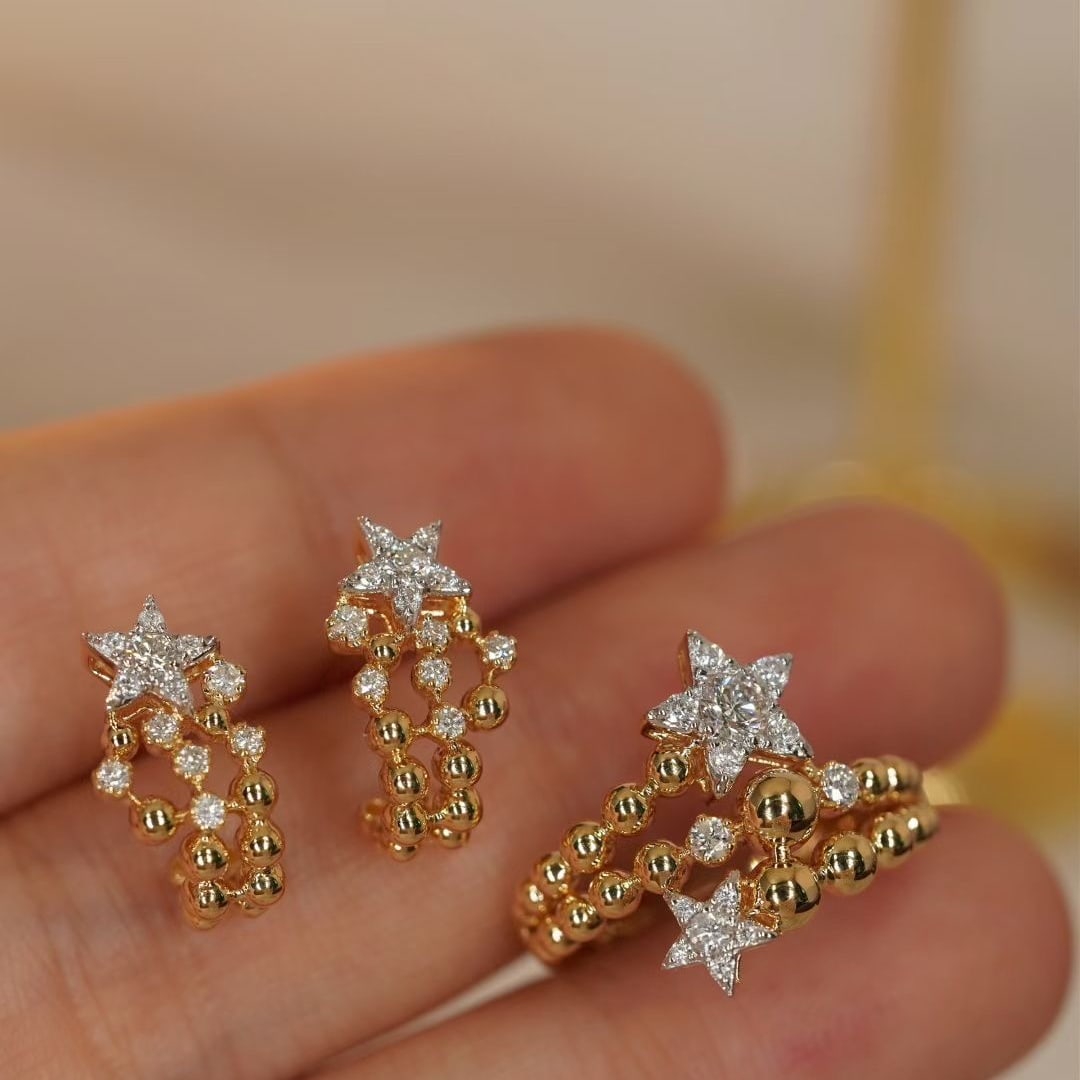 14k Gold 0.74 Ctw Natural H Diamond Jewelry Set: Ref:231048436 // gold content:14k gold // ring size:7. 25us // // earrings // main gemstone:diamond // shape:round // carat weight:0. 34ct // clarity grade:vs-si // color:h // treatment:natural //