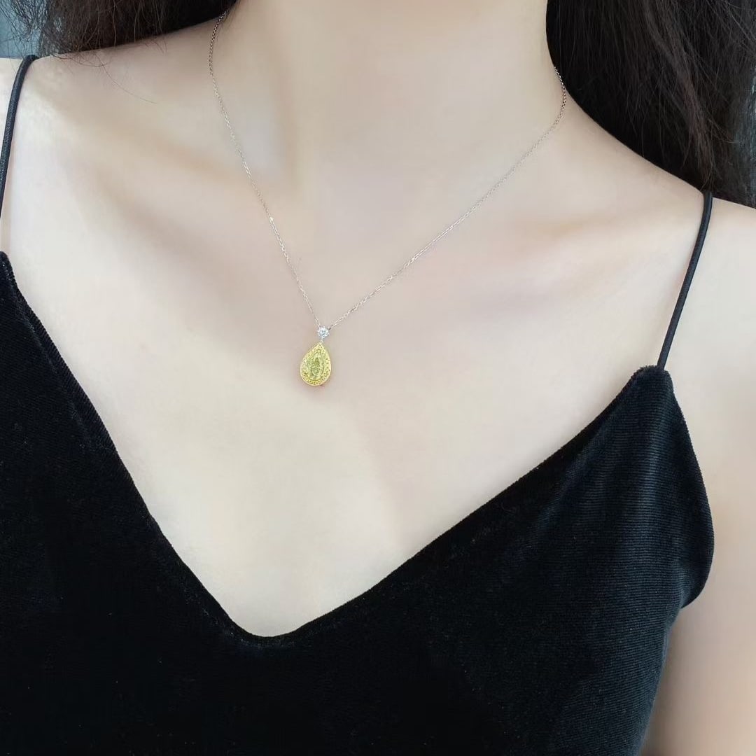 14k Gold 1.25 Ctw Natural Yellow Diamond & Diamond Necklace - 2