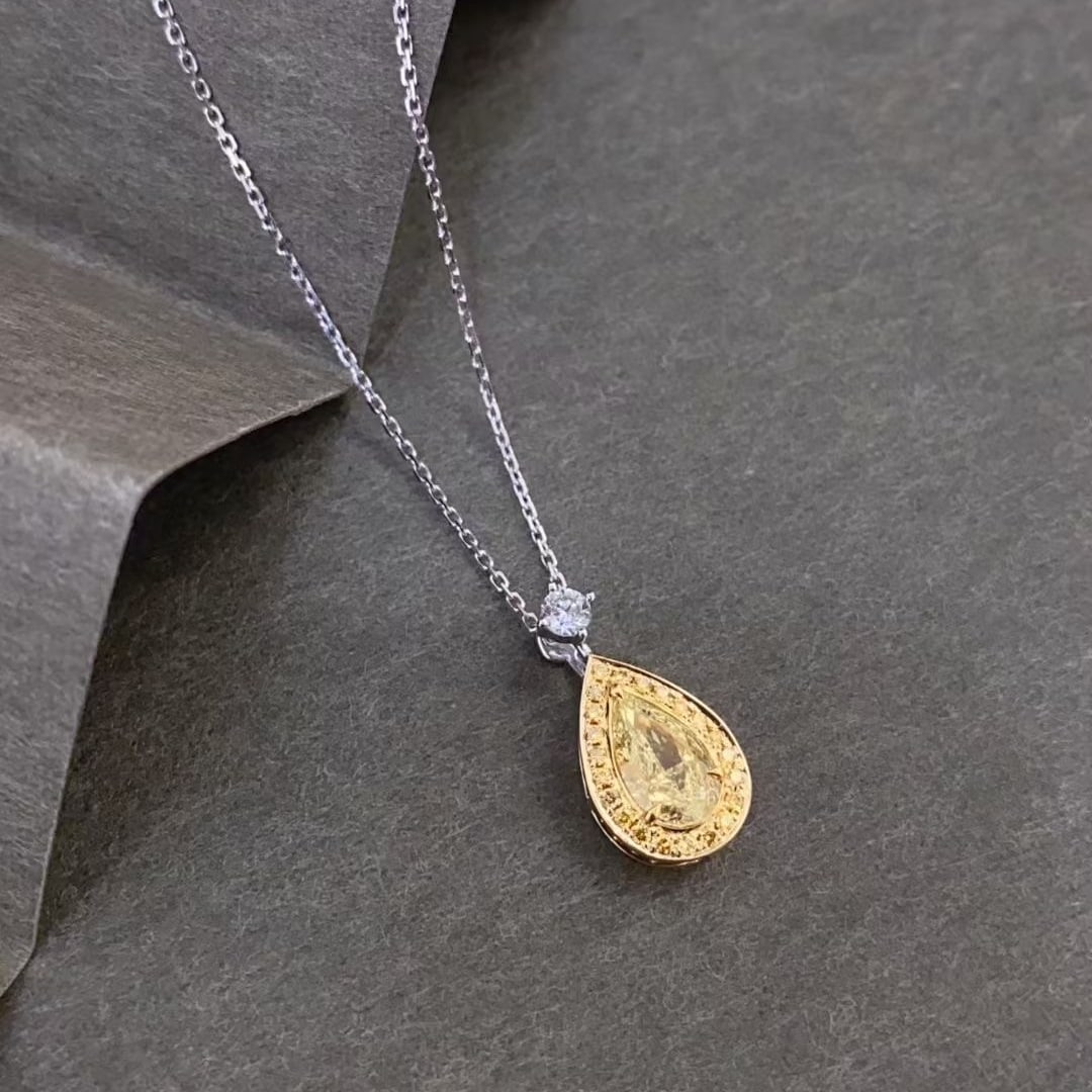 14k Gold 1.25 Ctw Natural Yellow Diamond & Diamond Necklace - 3