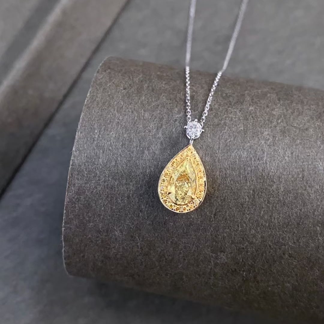 14k Gold 1.25 Ctw Natural Yellow Diamond & Diamond Necklace - 4