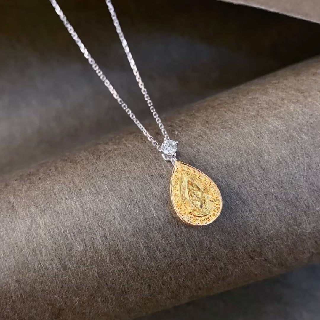 14k Gold 1.25 Ctw Natural Yellow Diamond & Diamond Necklace - 5