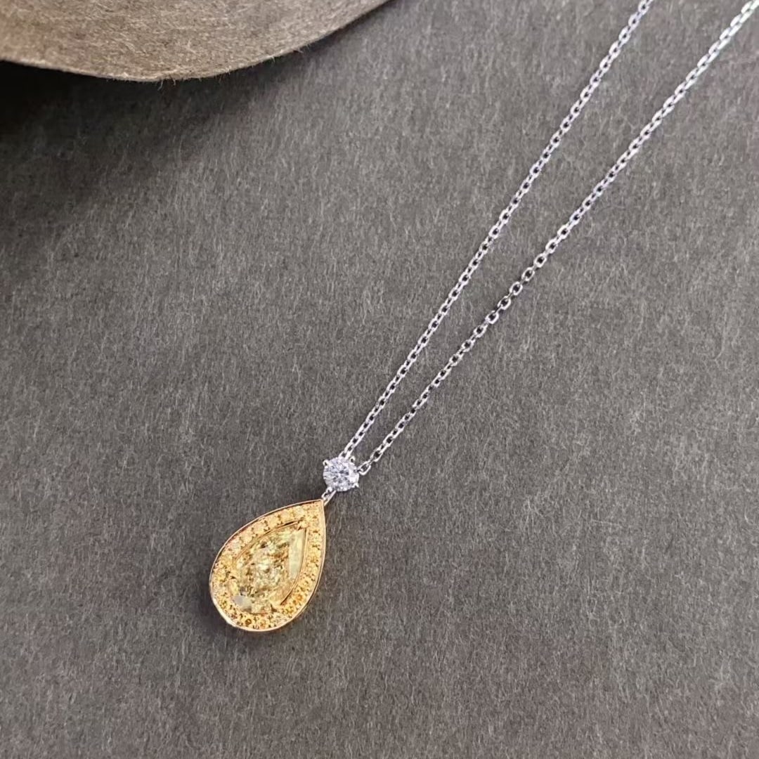 14k Gold 1.25 Ctw Natural Yellow Diamond & Diamond Necklace - 6