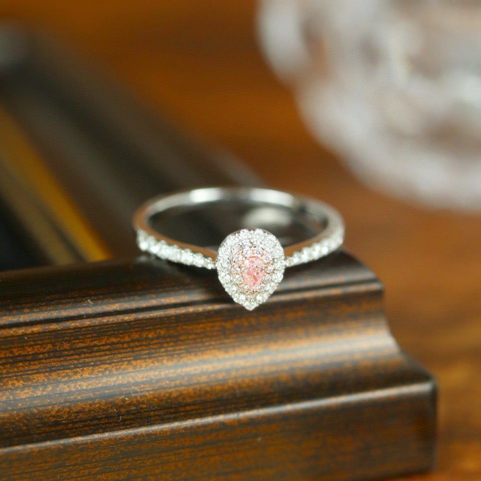 14k Gold 0.06 Ct Natural Pink Diamond & Diamond Ring - 3
