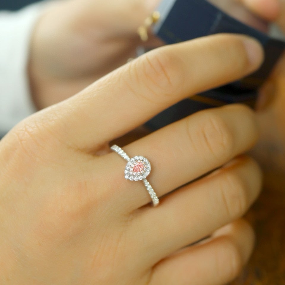 14k Gold 0.06 Ct Natural Pink Diamond & Diamond Ring - 5