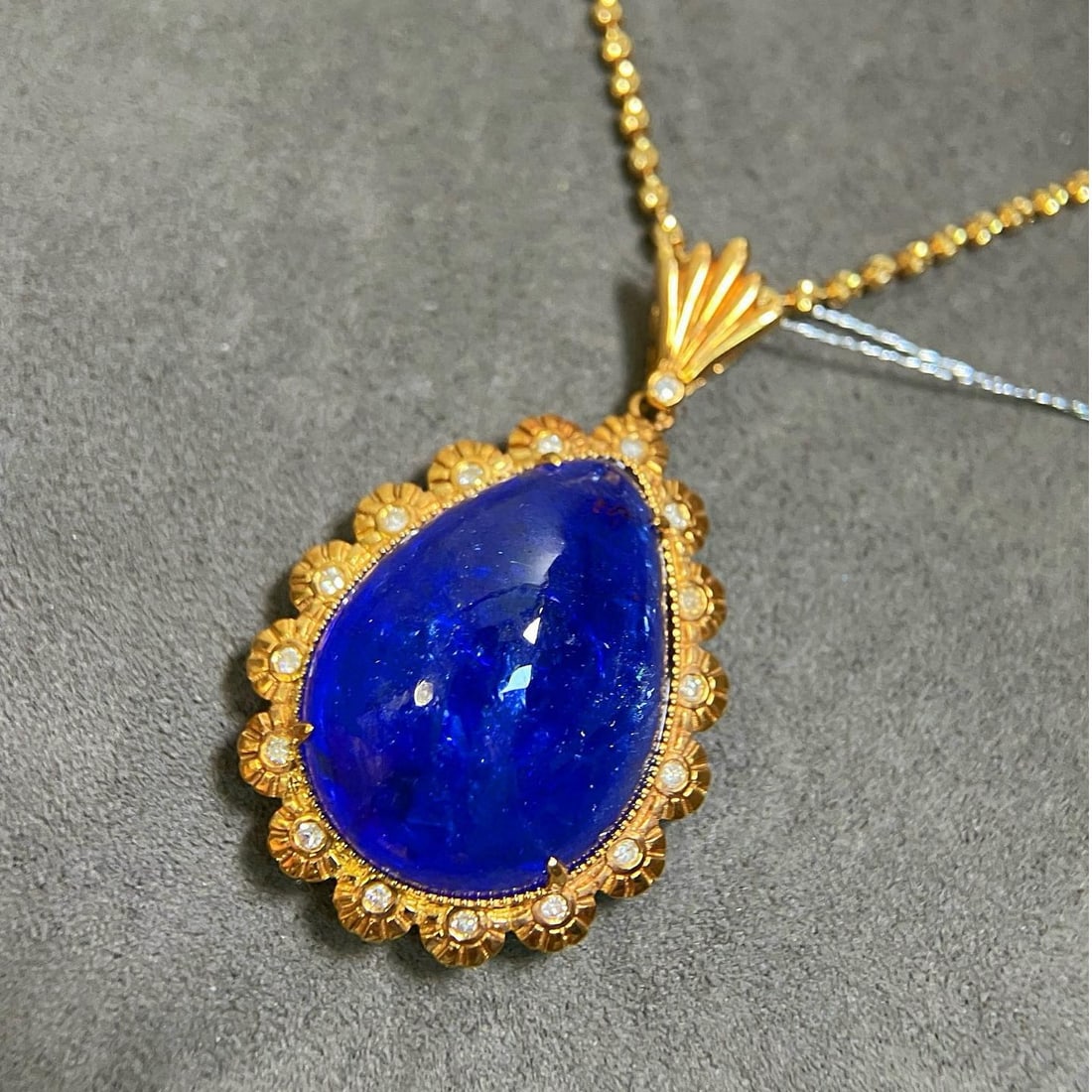14k Gold 29.58 Ctw Natural Tanzanite & Diamond Pendant( Without Chain ) - 3