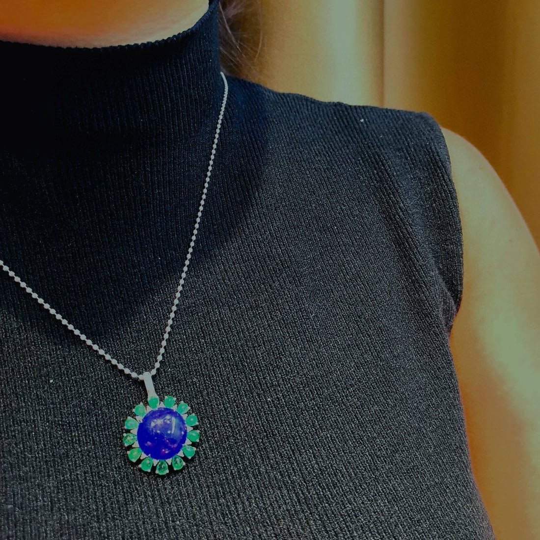 14k Gold 20.00 Ctw Natural Tanzanite & Emerald Pendant( Without Chain ) - 4