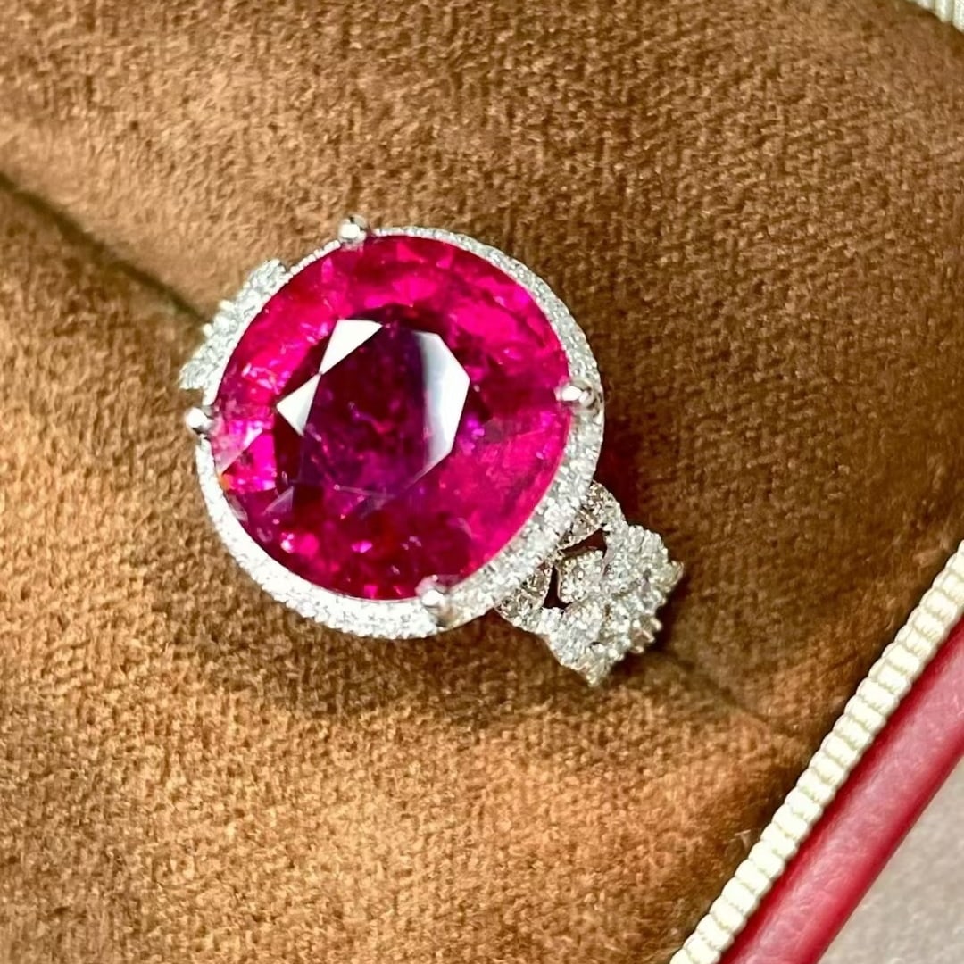 14k Gold 6.2 Ct Natural Tourmaline & Diamond Ring - 2