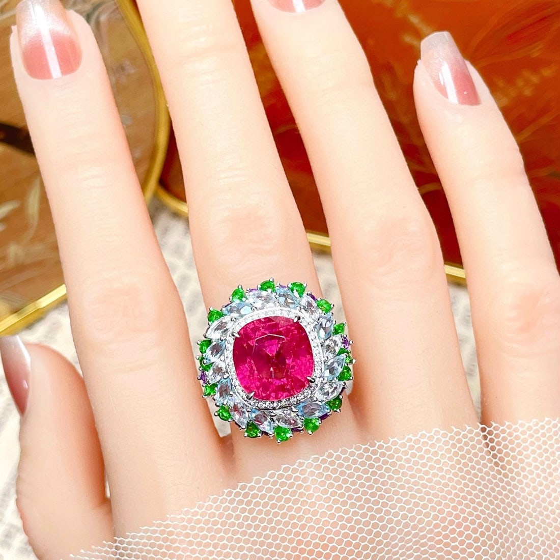 14k Gold 7.35 Ctw Natural Tourmaline & Diamond Ring - 5
