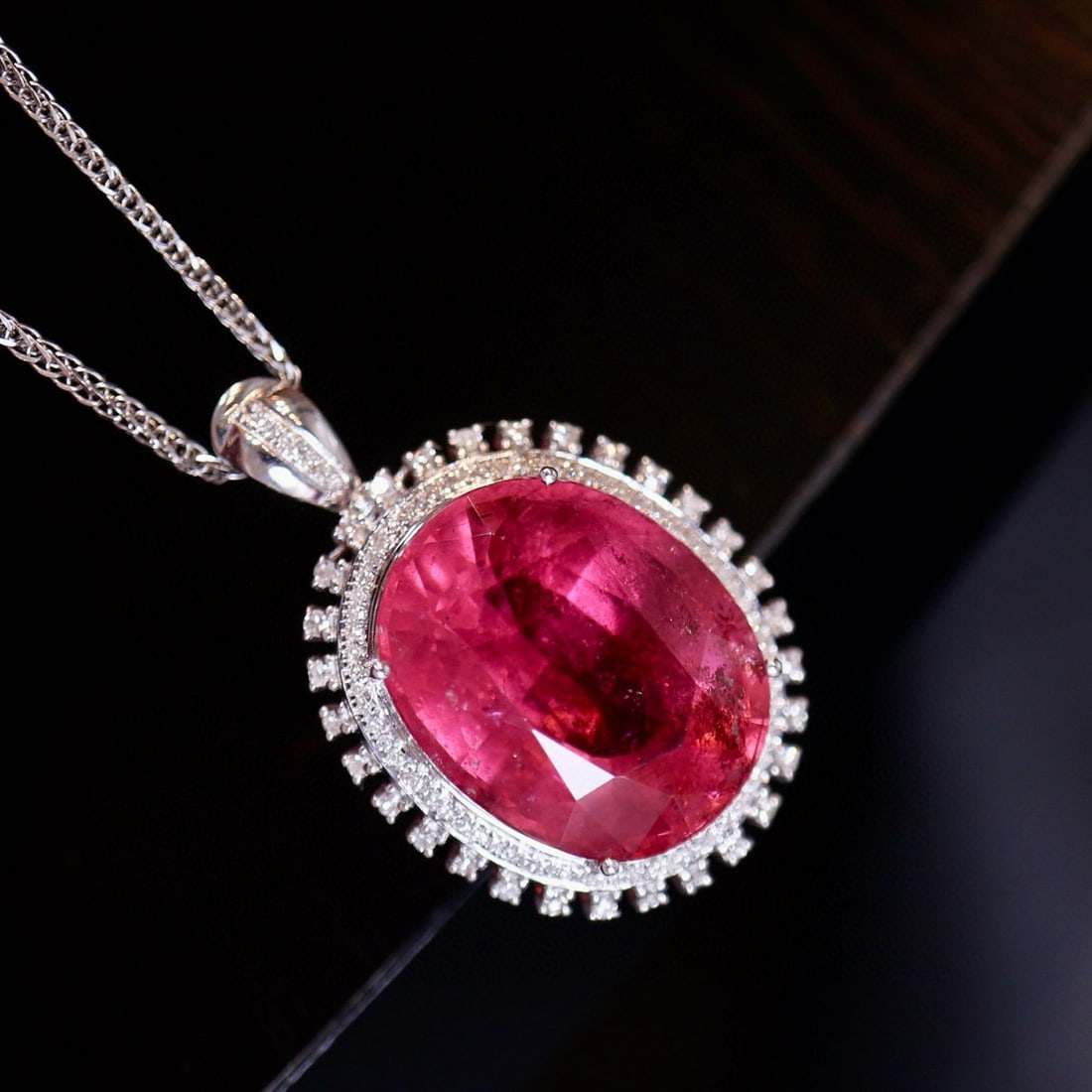 14k Gold 13.34 Ct Natural Tourmaline & Diamond Pendant( Without Chain ) - 3