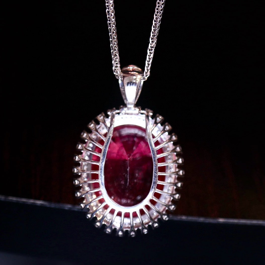 14k Gold 13.34 Ct Natural Tourmaline & Diamond Pendant( Without Chain ) - 6