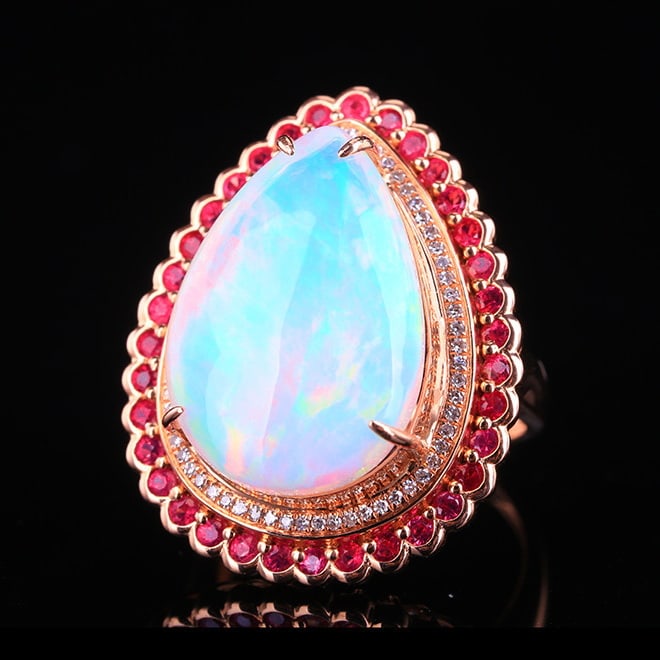 14k Gold 10.62 Ctw Natural Opal & Diamond Ring - 3