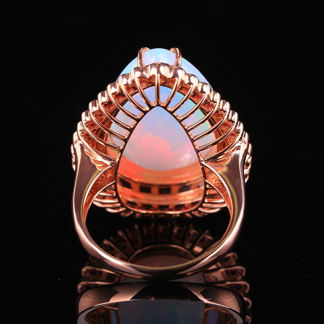 14k Gold 10.62 Ctw Natural Opal & Diamond Ring - 4