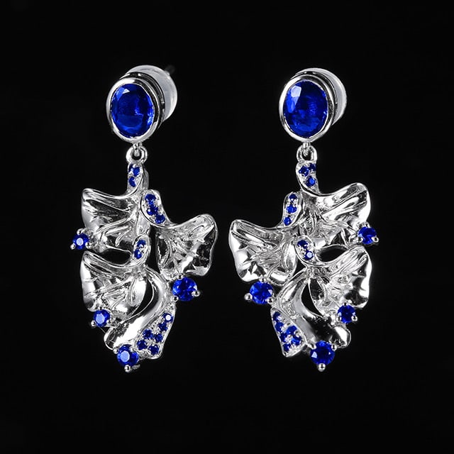14k Gold 1.12 Ctw Natural Sapphire & Sapphire Earrings - 2