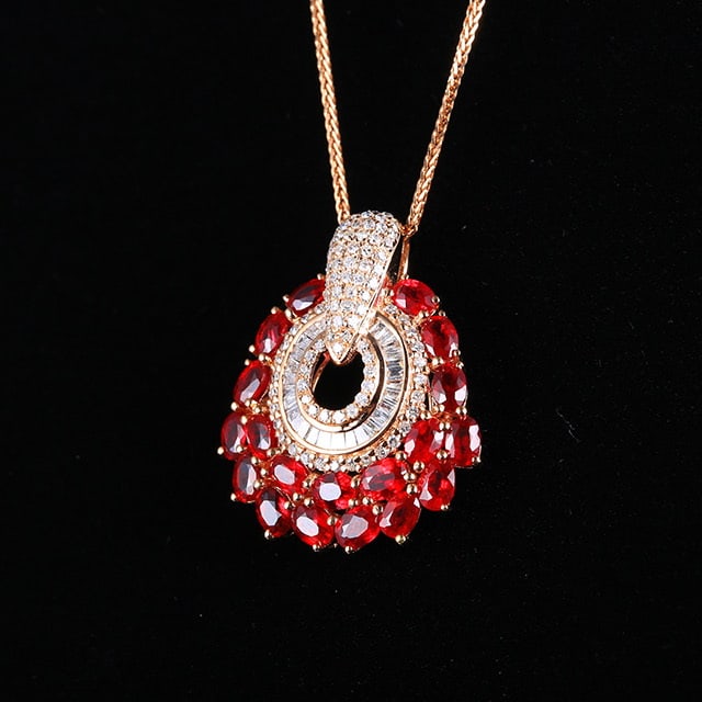 14k Gold 2.38 Ctw Natural Ruby & Diamond Pendant( Without Chain ) - 2
