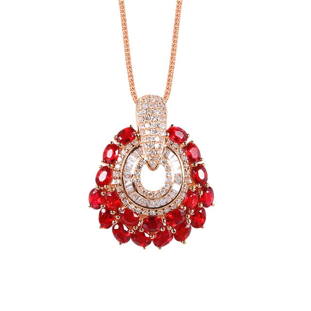 14k Gold 2.38 Ctw Natural Ruby & Diamond Pendant( Without Chain ) - 5