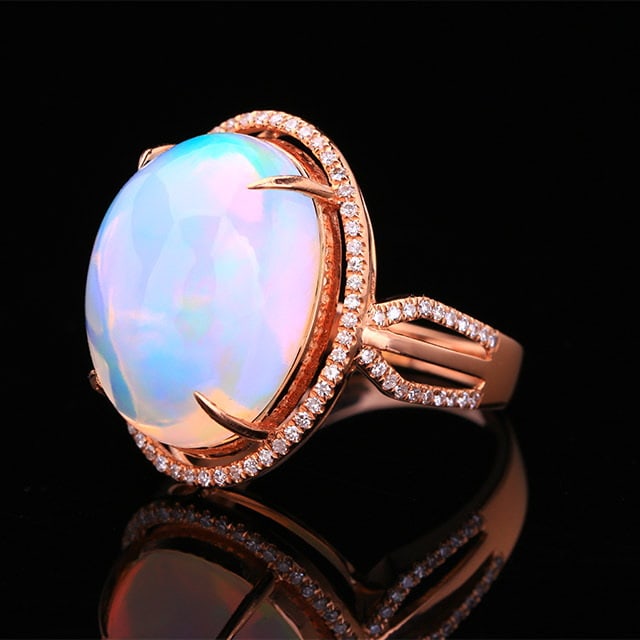 14k Gold 11.15 Ctw Natural Opal & Diamond Ring - 2