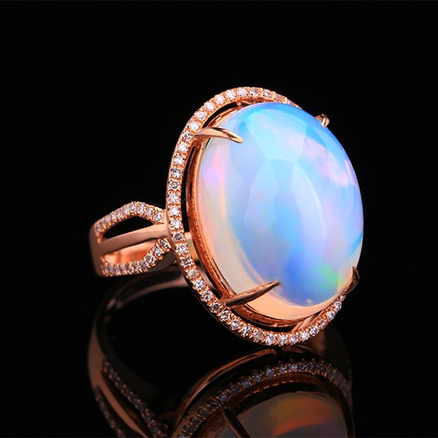 14k Gold 11.15 Ctw Natural Opal & Diamond Ring - 3