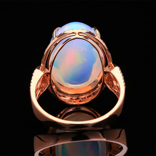 14k Gold 11.15 Ctw Natural Opal & Diamond Ring - 4