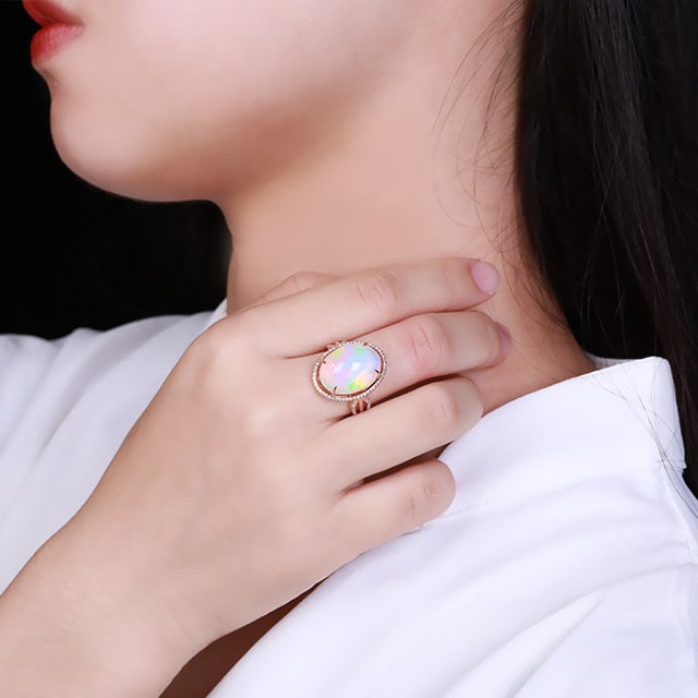 14k Gold 11.15 Ctw Natural Opal & Diamond Ring - 5