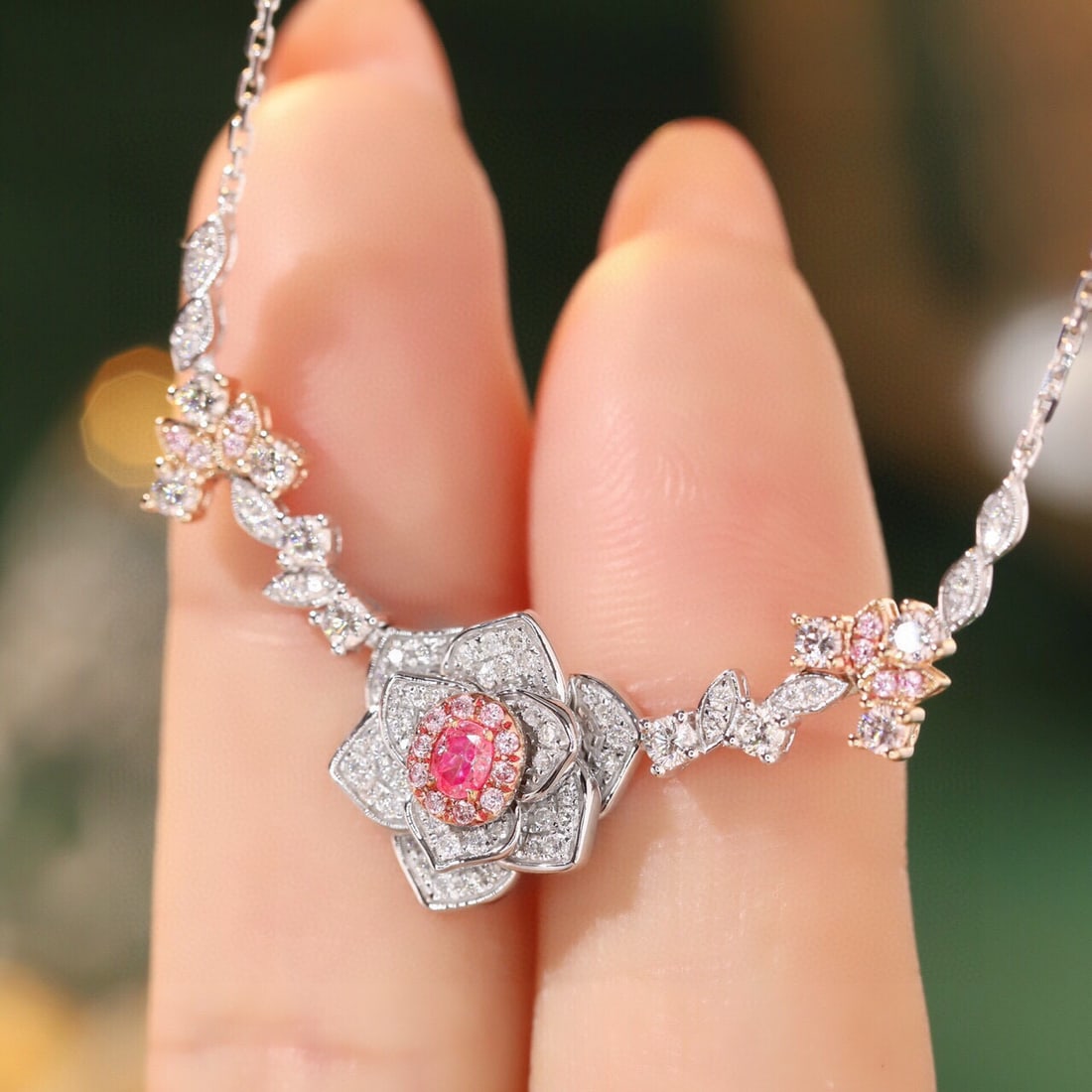 14k Gold 0.85 Ctw Natural Pink Diamond & Diamond Necklace - 7