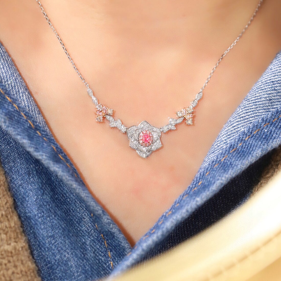 14k Gold 0.85 Ctw Natural Pink Diamond & Diamond Necklace - 8