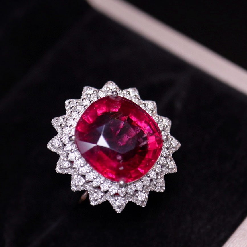 14k Gold 8.41 Ct Natural Tourmaline & Diamond Ring - 2