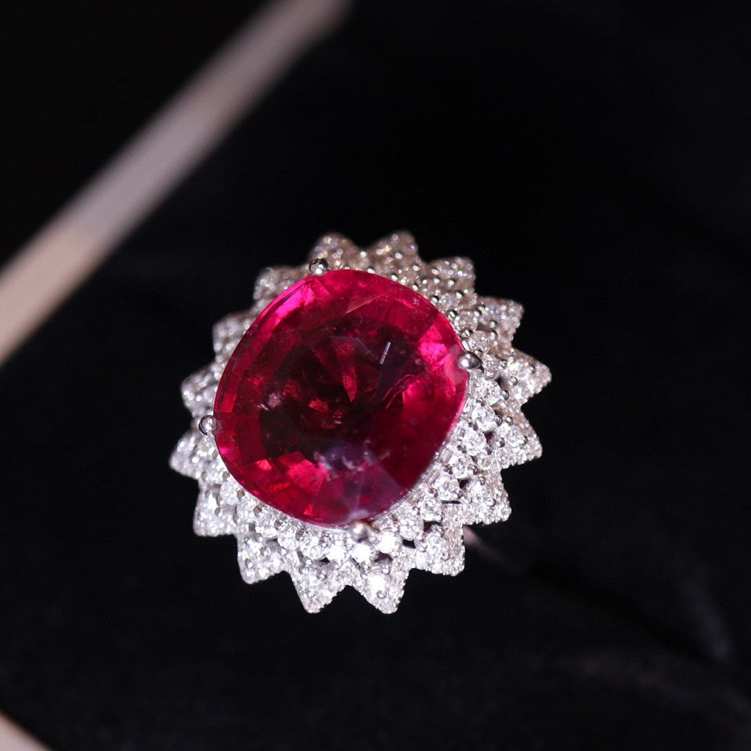 14k Gold 8.41 Ct Natural Tourmaline & Diamond Ring - 3