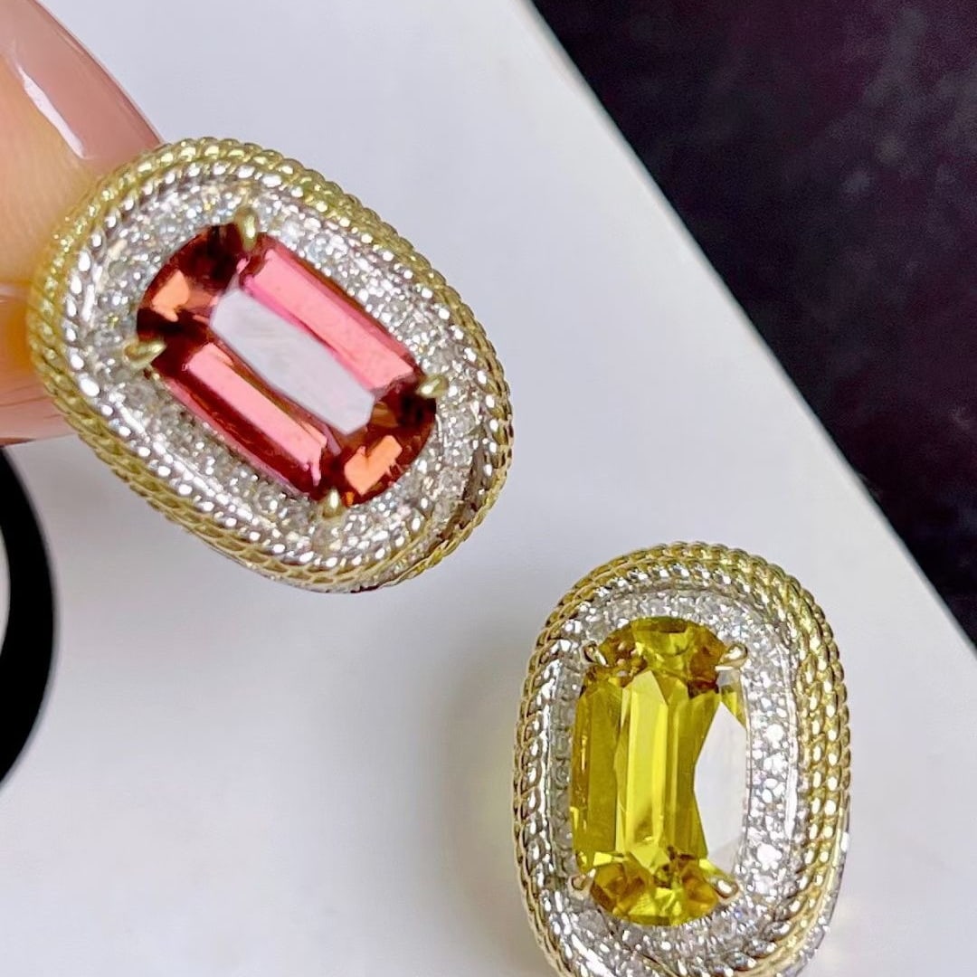 14k Gold 4.7 Ctw Natural Tourmaline & Diamond Earrings - 2