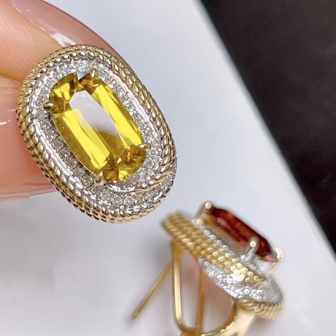 14k Gold 4.7 Ctw Natural Tourmaline & Diamond Earrings - 3