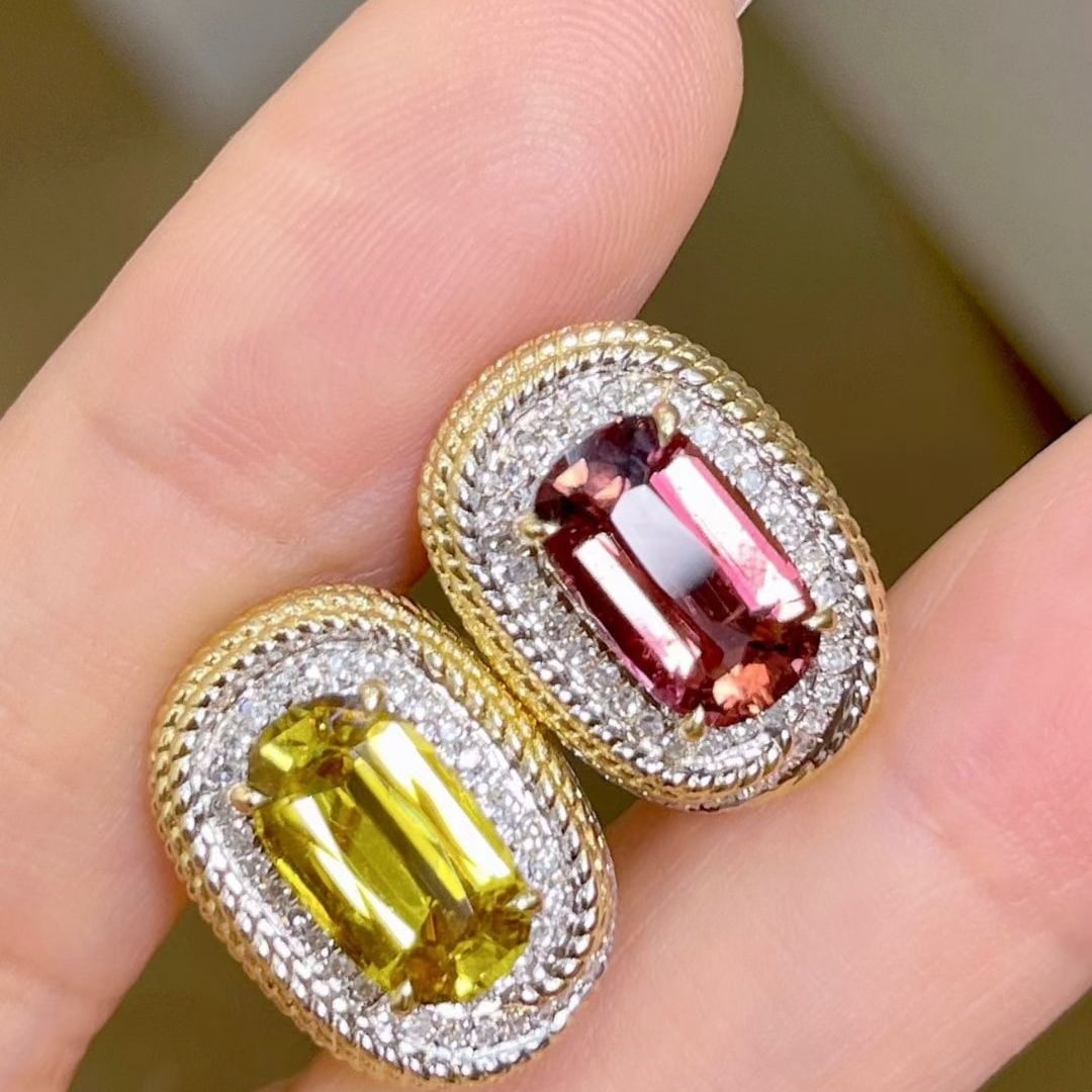 14k Gold 4.7 Ctw Natural Tourmaline & Diamond Earrings - 4