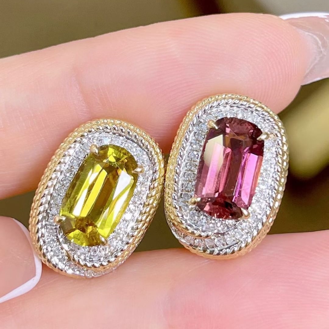14k Gold 4.7 Ctw Natural Tourmaline & Diamond Earrings - 5