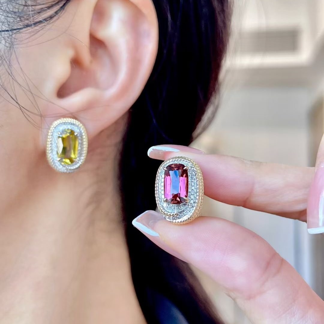 14k Gold 4.7 Ctw Natural Tourmaline & Diamond Earrings - 6
