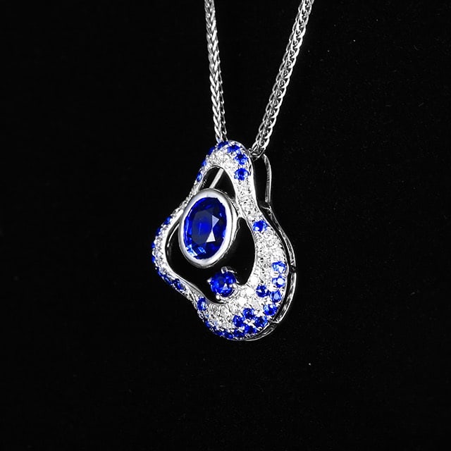 14k Gold 1.26 Ctw Natural Sapphire & Diamond Pendant( Without Chain ) - 2
