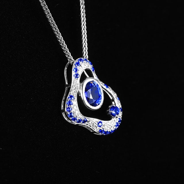 14k Gold 1.26 Ctw Natural Sapphire & Diamond Pendant( Without Chain ) - 3