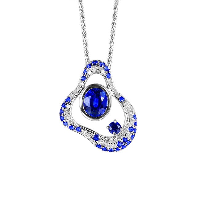 14k Gold 1.26 Ctw Natural Sapphire & Diamond Pendant( Without Chain ) - 5