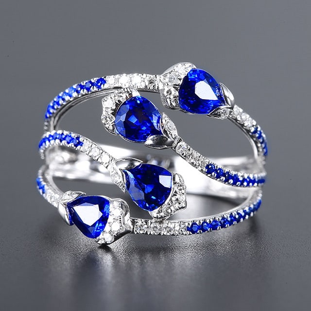14k Gold 1.98 Ctw Natural Sapphire & Diamond Ring: Ref:231051067 // gold content:14k gold // ring size:7. 25us // // main gemstone:sapphire // shape:multiply // carat weight:1. 8ct // color:royal blue // treatment:natural // // adjacent gemstone 2 :
