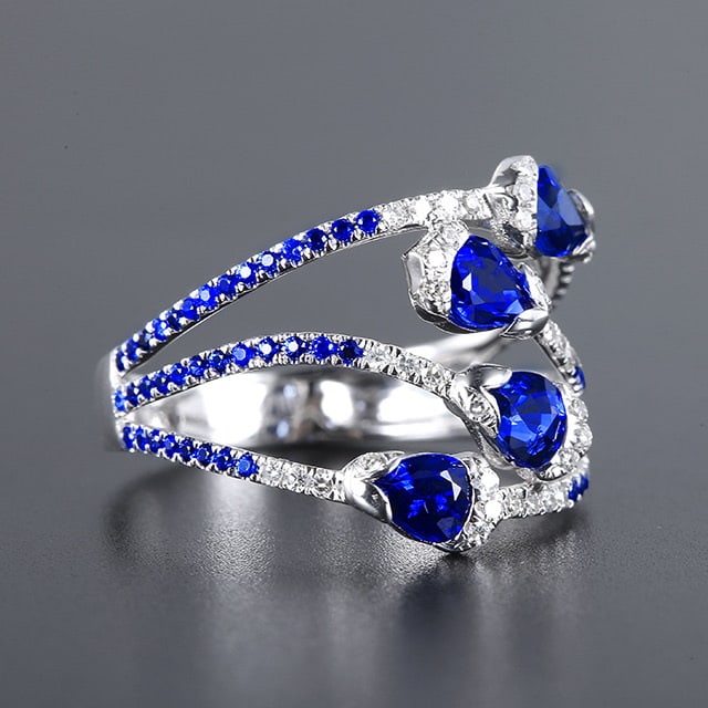 14k Gold 1.98 Ctw Natural Sapphire & Diamond Ring - 3
