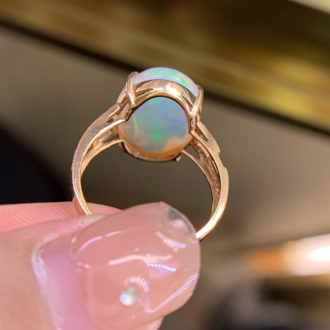 14k Gold 7.1 Ct Natural Opal & Diamond Ring - 2