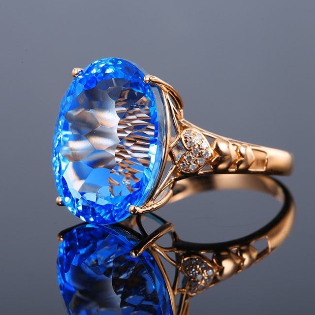 14k Gold 17.15 Ctw Natural Topaz & Diamond Ring - 2