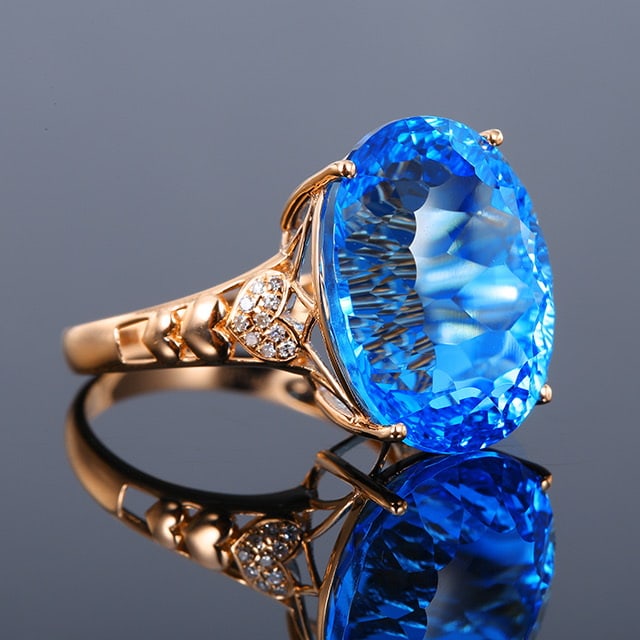 14k Gold 17.15 Ctw Natural Topaz & Diamond Ring - 3
