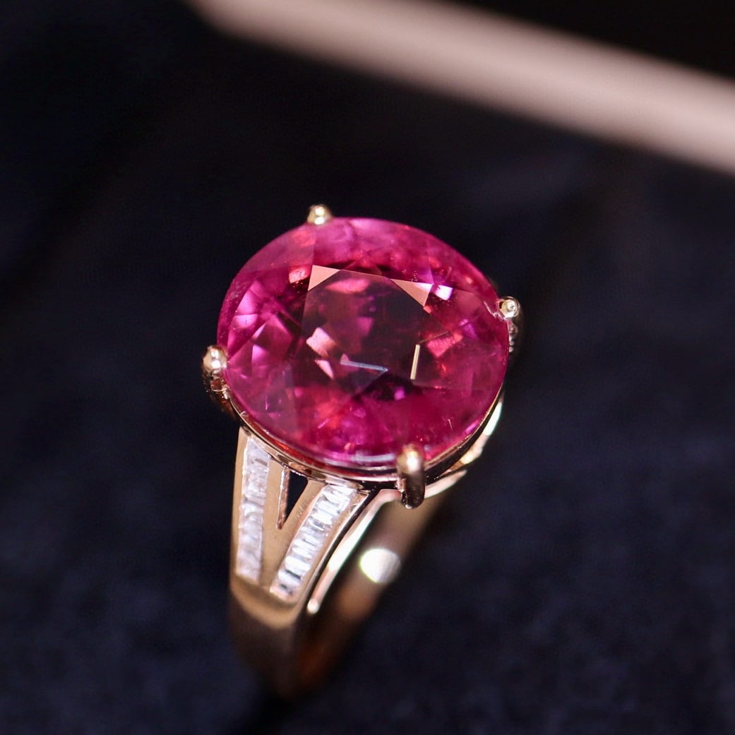 14k Gold 5.82 Ct Natural Tourmaline & Diamond Ring - 4