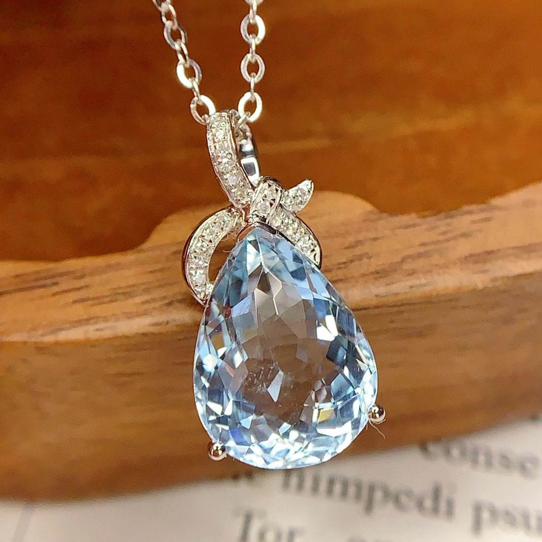 14k Gold 3.88 Ct Natural Aquamarine & Diamond Pendant( Without Chain ) - 2