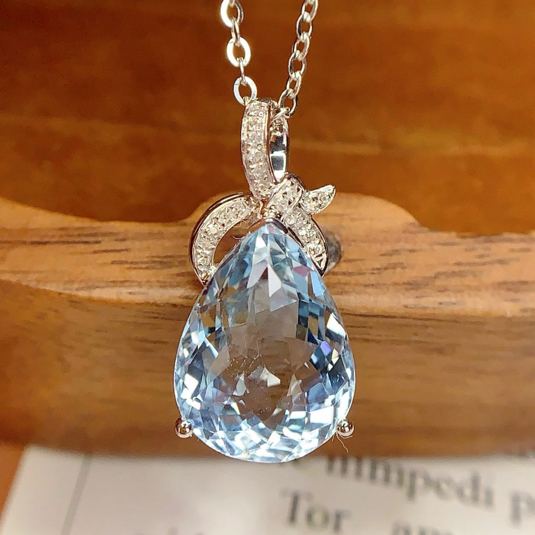 14k Gold 3.88 Ct Natural Aquamarine & Diamond Pendant( Without Chain ) - 3