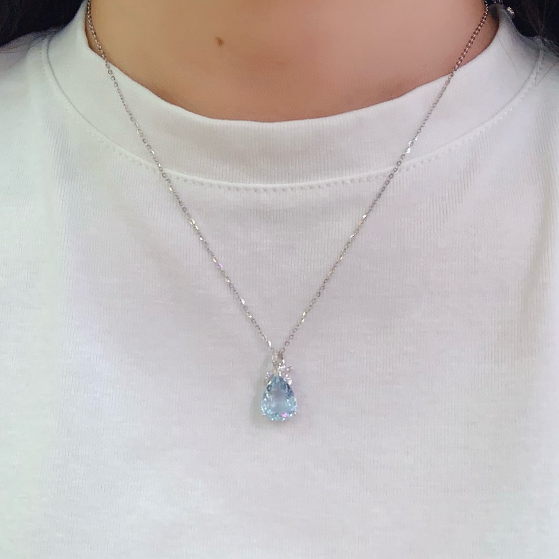 14k Gold 3.88 Ct Natural Aquamarine & Diamond Pendant( Without Chain ) - 5