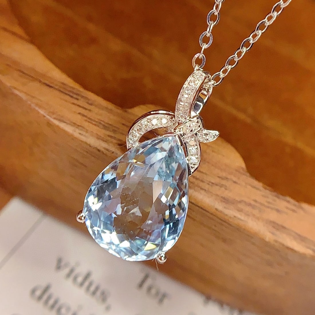 14k Gold 3.88 Ct Natural Aquamarine & Diamond Pendant( Without Chain ) - 6